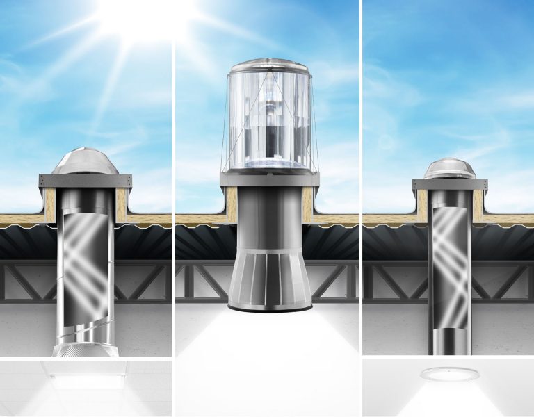Schéma montrant trois types de puits de lumière tubulaires pour des solutions d'éclairage professionnelles.